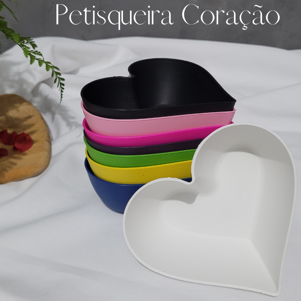 Kit de Petisqueira Coração Com 4, 8, 12und Várias Cores Plástica Pote Sobremesa Cumbuca bowl 300ml.