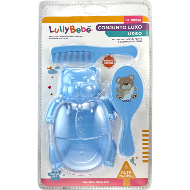 Kit banho infantil 3 peças com pente, escova e sa