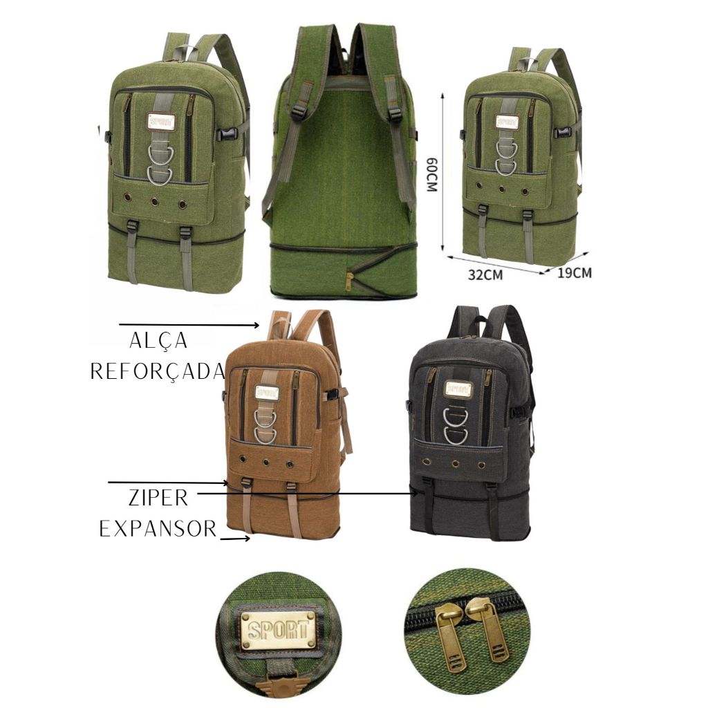 Mochila Masculina Grande  De Lona 50 Litros Viagem Passeio Motoboy