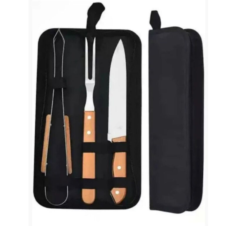 Kit Churrasco 3 Peças Cabo Longo Lâminas Aço In
