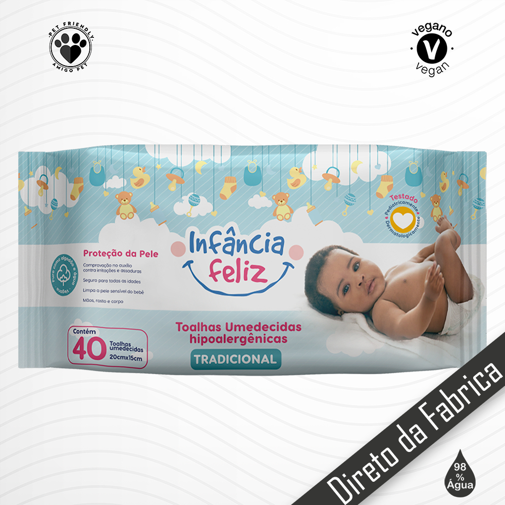 Lenço Umedecido Elefunte 40 Folhas Hipoalergênico Kit 10 Pacotes