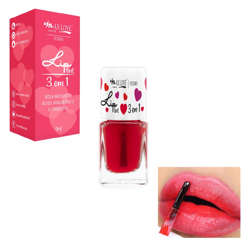 Batom Lip Tint 3em1 Hidratante Rosa Mosqueta Vegano 9ml – Max Love