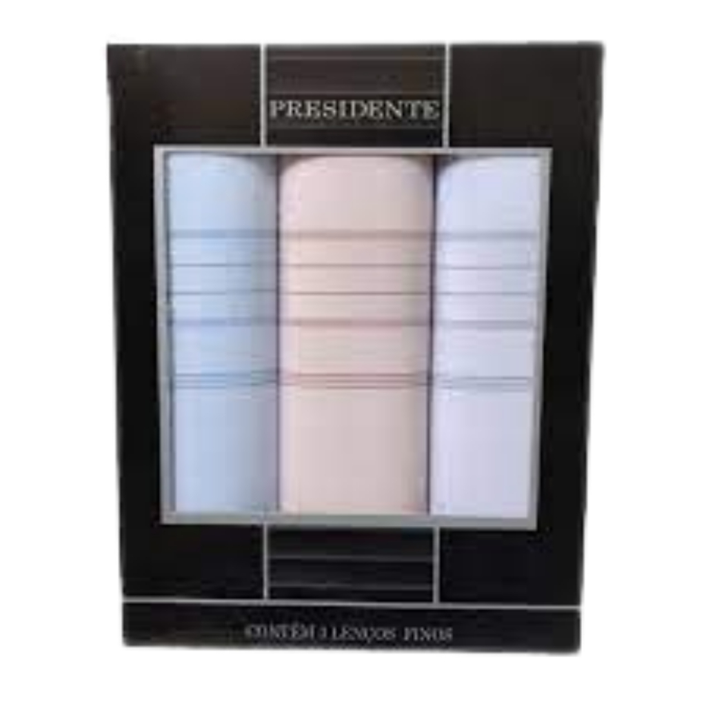 Caixa de Lenços Masculinos De Bolso 41x41cm Kit com 3 Unidades