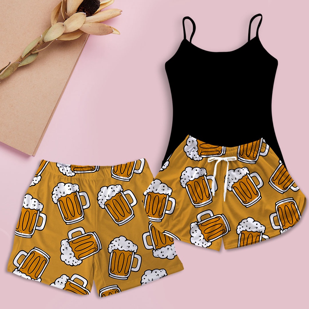 Kit Pijama Casal Baby Doll Preto Mais Shorts Samba Canção Masculino Bier