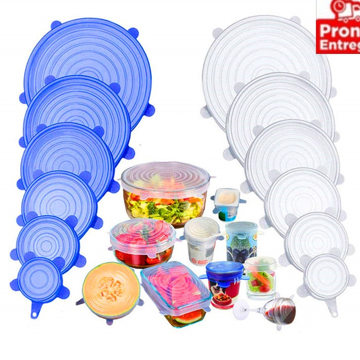 Kit 6 Tampas Panela Silicone Universal Reutilizáv