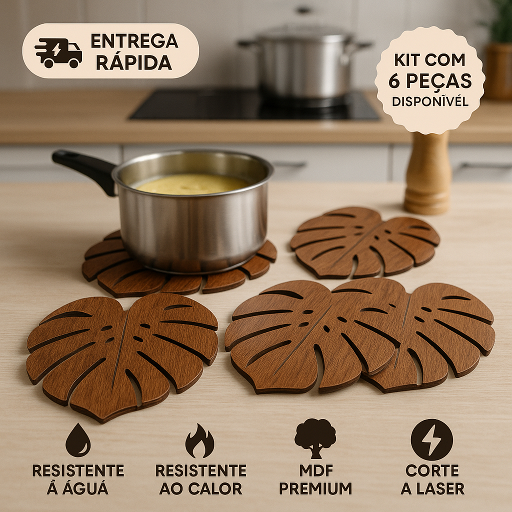 kit Descanso Apoio Suporte de Panela quente OU Porta Copo Proteção Pratos Jarras Suco Café Decoração