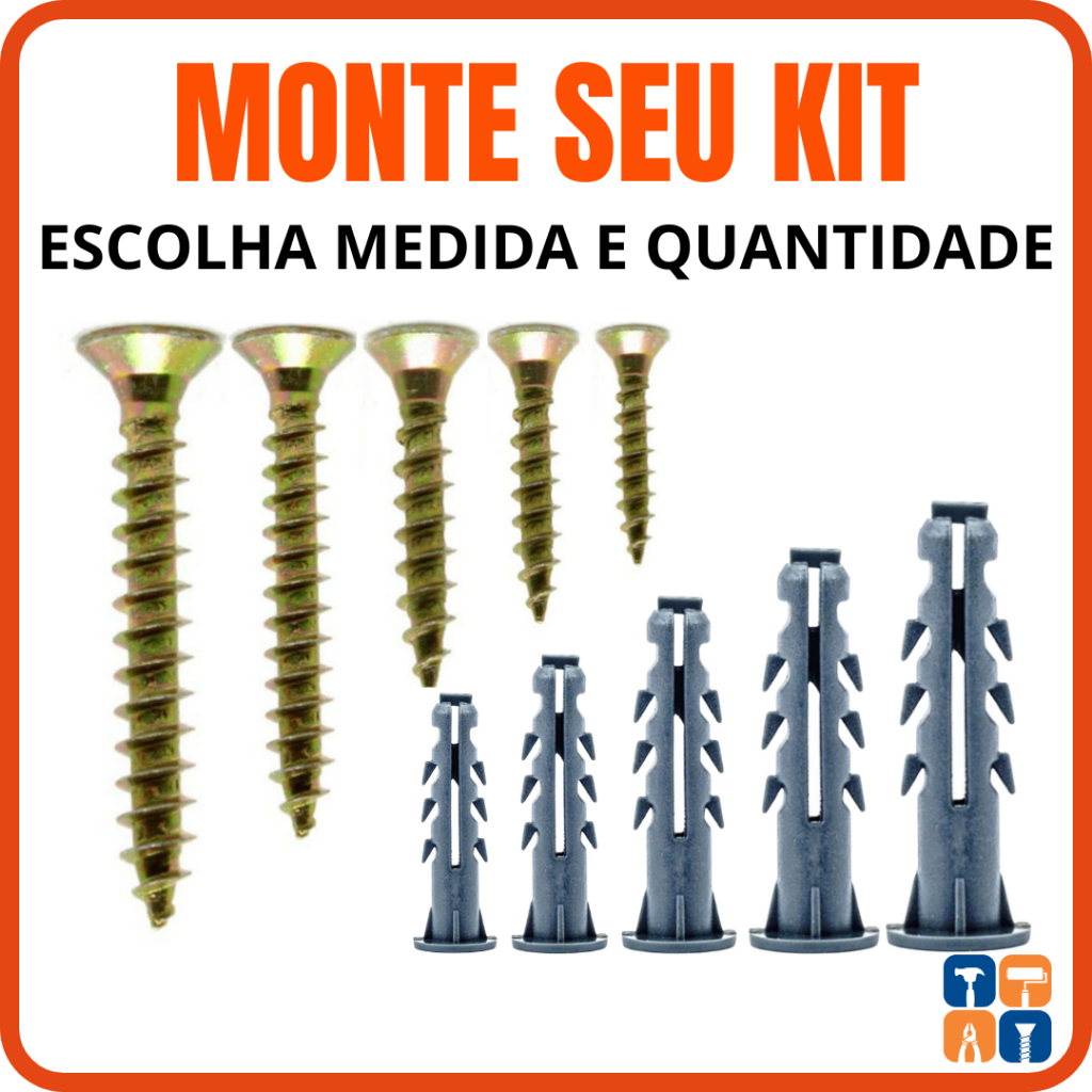 Monte Seu KIT de Parafuso e Bucha 5 – 6 – 7 – 8 – 10 Parede Kit Bucha com Anel Aba com Parafusos