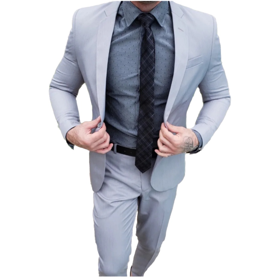 Terno Slim Masculino Completo Cinza Claro – Paleto+calça+barato