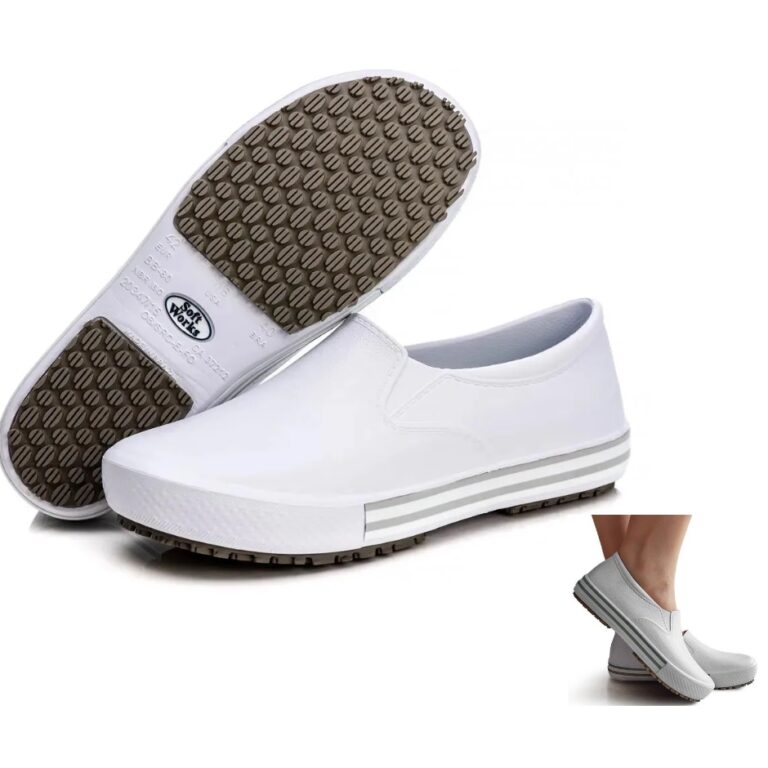 Tenis Sapato Soft Work BB80 Branco e Listra Cinza 