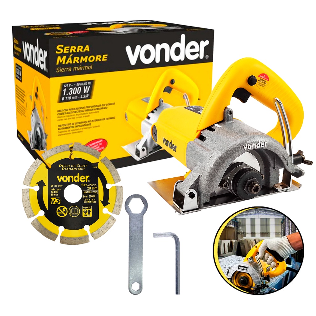 Serra Mármore Profissional Tipo Makita Vonder Smv1300s – Madeira, Concreto 220V/127V Acompanha Disco