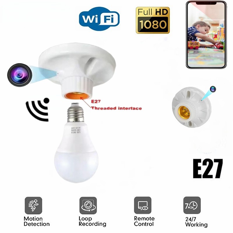 Mini Câmera Wifi Suporte De Lâmpada HD 1080P Home Hotel Segurança Teto De Sem Fio IP E27 Monitor Liv