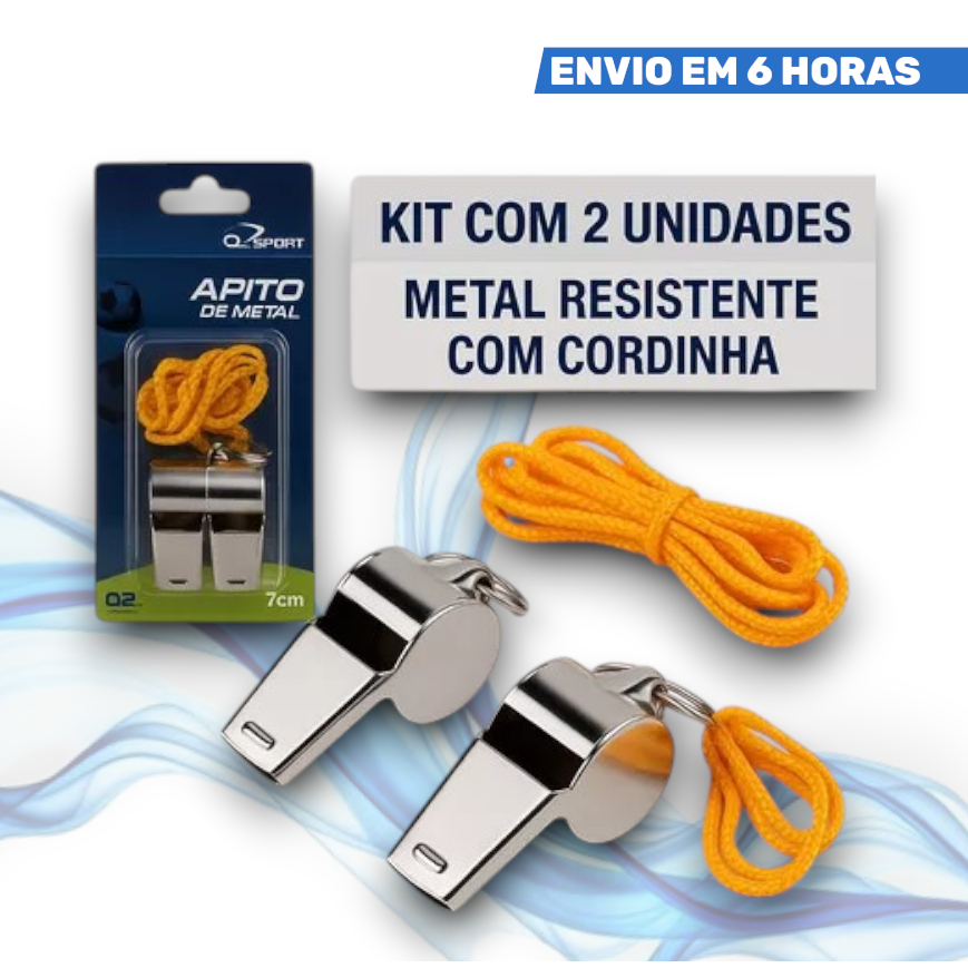 Apito Arbitro Juiz 2 pçs Profissional Metal com Cordinha Futebol Volei Academia Basquete Esporte