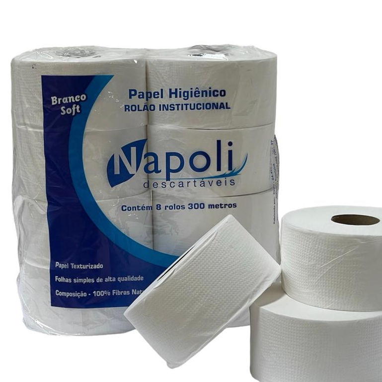 Papel Higiênico Branco Soft Rolão 300 Metros C/8
