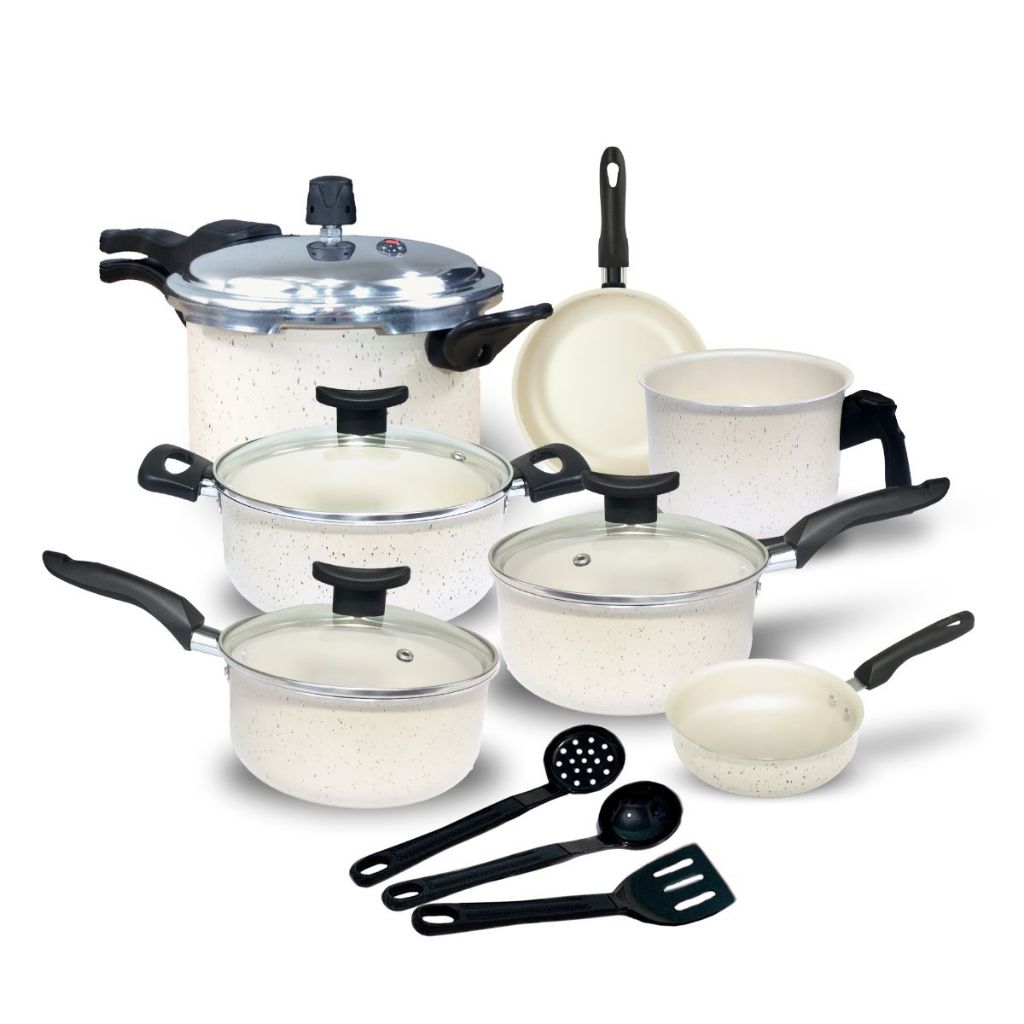 Jogo de Panelas Antiaderente Teflon  Mônaco 10 Peças Panela de Pressão Fechamento Externo 2.5L