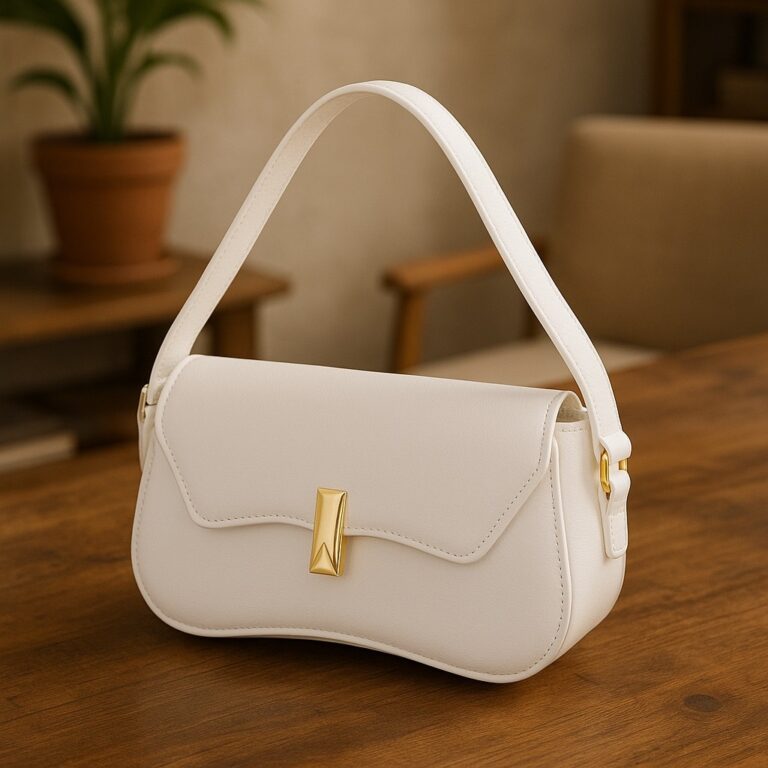 Bolsa Feminina Baguete Cor Branca Linda Metal Dour