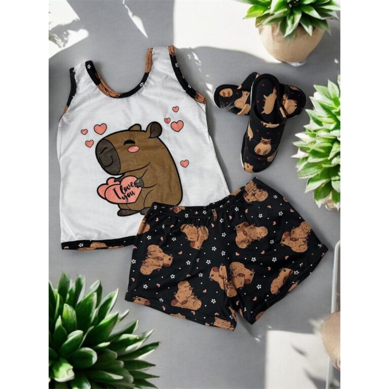 kit 1 short doll regata infantil + 1 pantufa verao