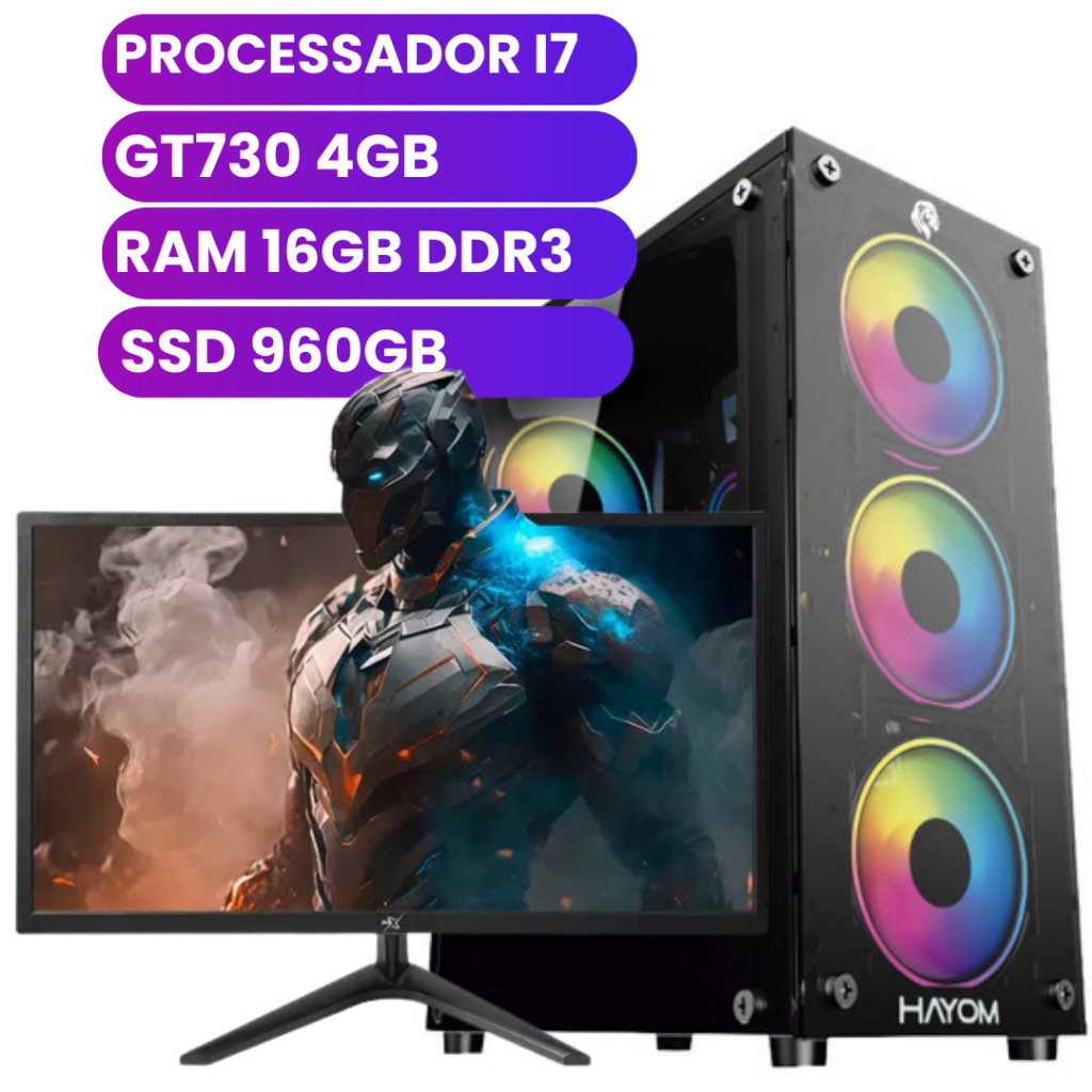 Computador Gamer Completo i7 3.6Ghz – 16GB – 960GB – GT730 4GB – Monitor 20