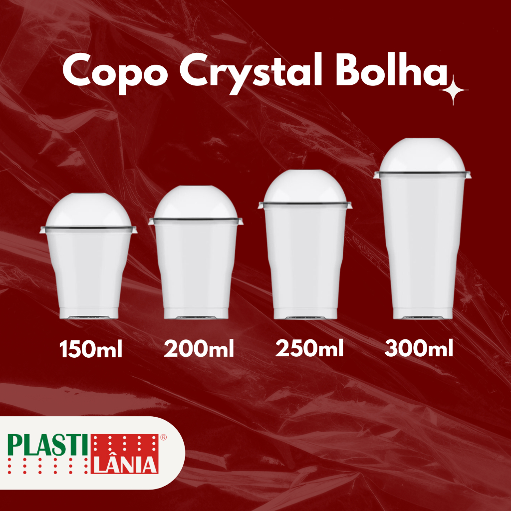 Copos Crystal Bello Com Tampa Bolha Sem Furo Sem Divisória150mL200mL250mL300mL440mL e 550mL Copo Fel