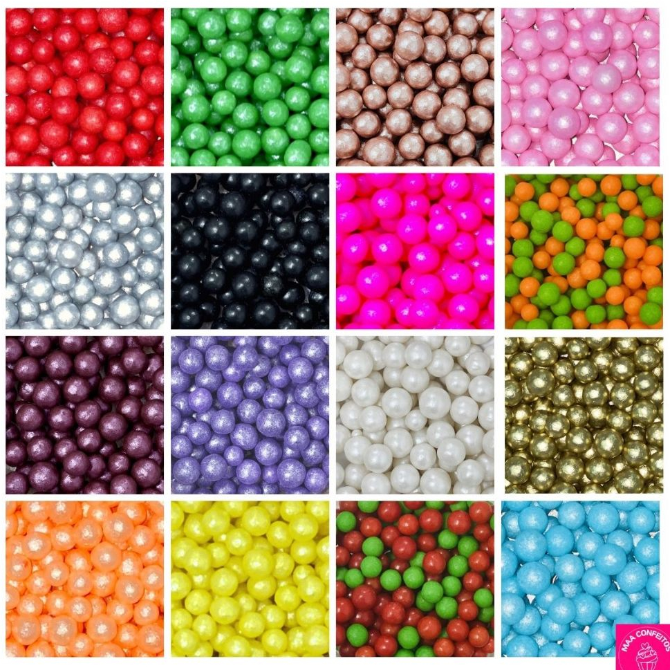 Pérola 50g Confeitos de açúcar Sprinkles 100% comestíveis tamanhos P, M, G – Diversas Cores e Opções