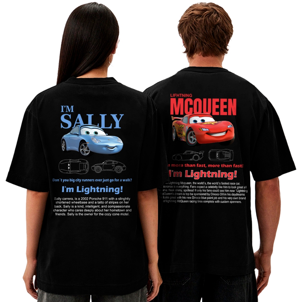 Kit Casal Relâmpago McQueen e Sally Carrera Camisetas de Algodão Unissex Estilo Streetwear