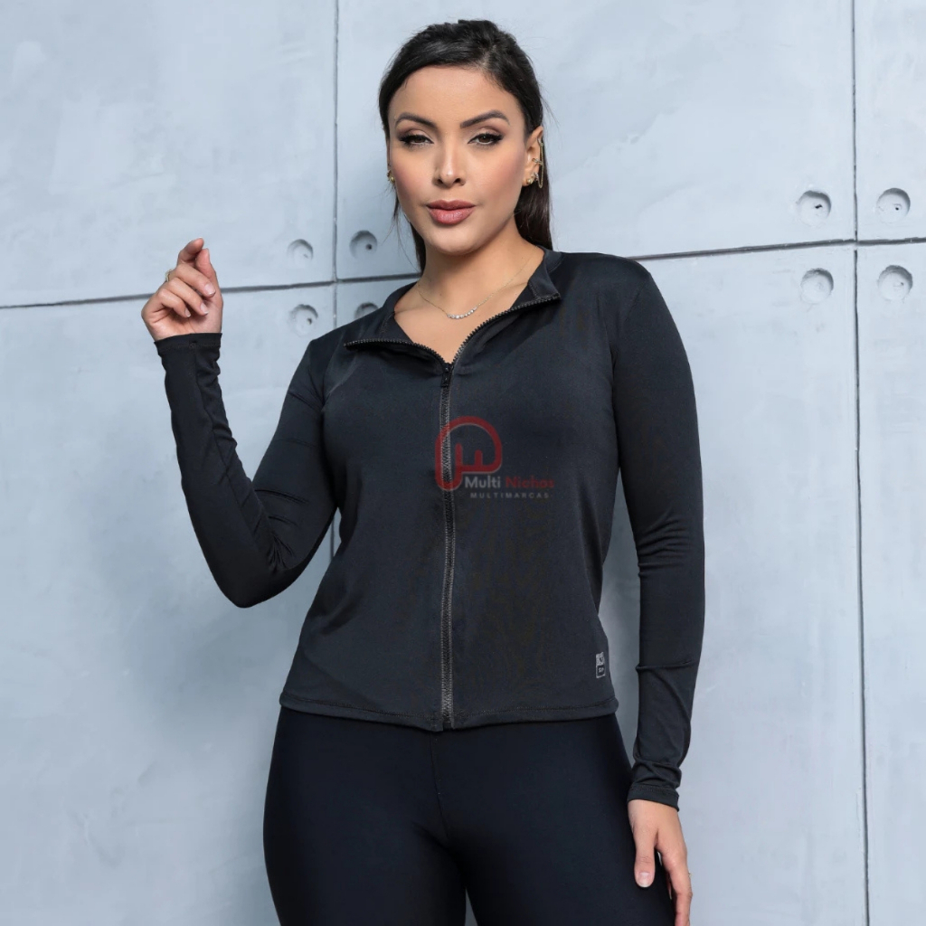 Casaquinho Termico Feminino Proteção Solar UV 50+ Com Zíper Slim Corta Vento Academia Treino
