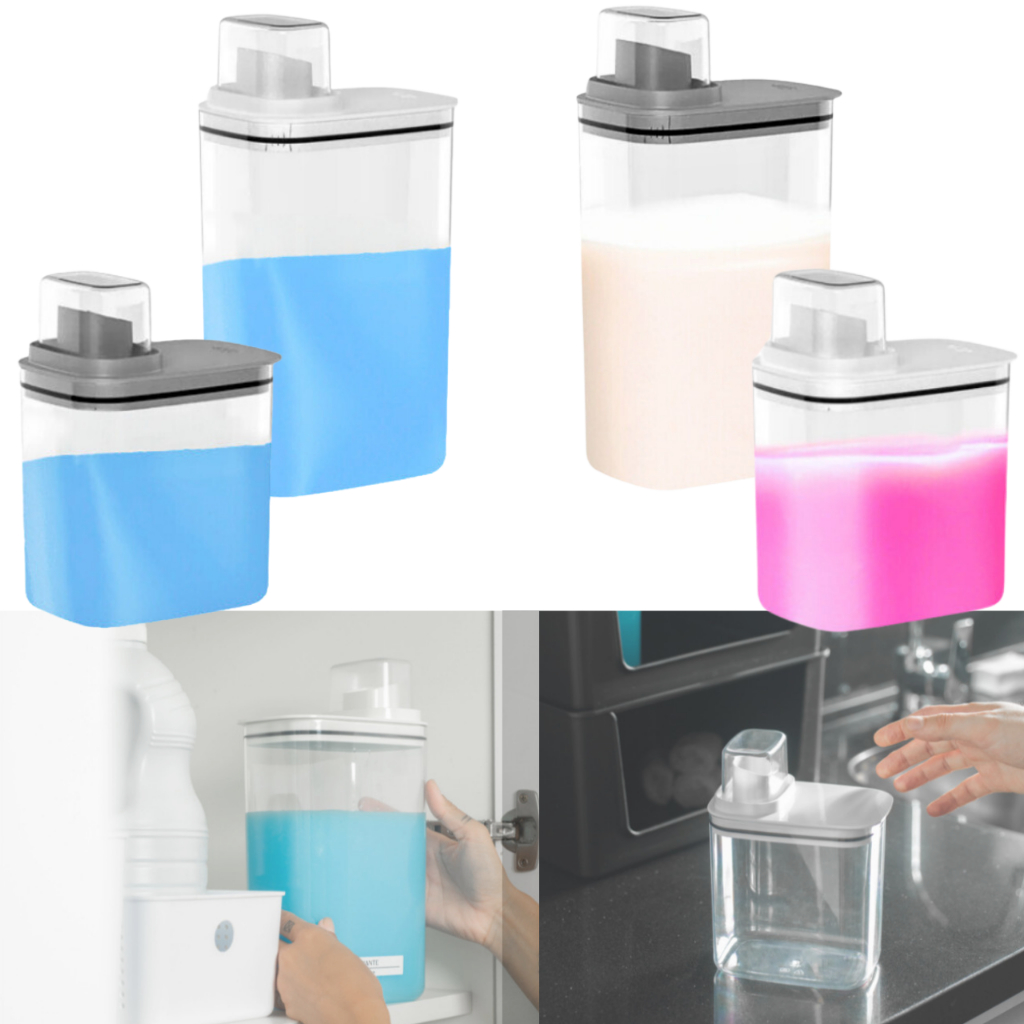 Kit Dispenser Organizador Lavanderia 2,3 litros 1,5 Litros Acrílico (AMACIANTE, SABÃO EM PÓ)