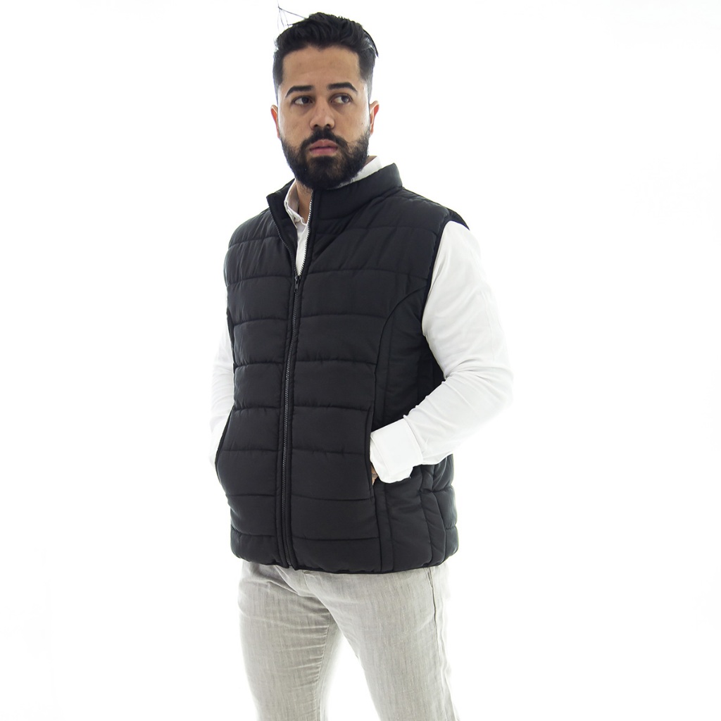 Colete Masculino Puffer Preto Com Bolso Super Macio Casual Frio