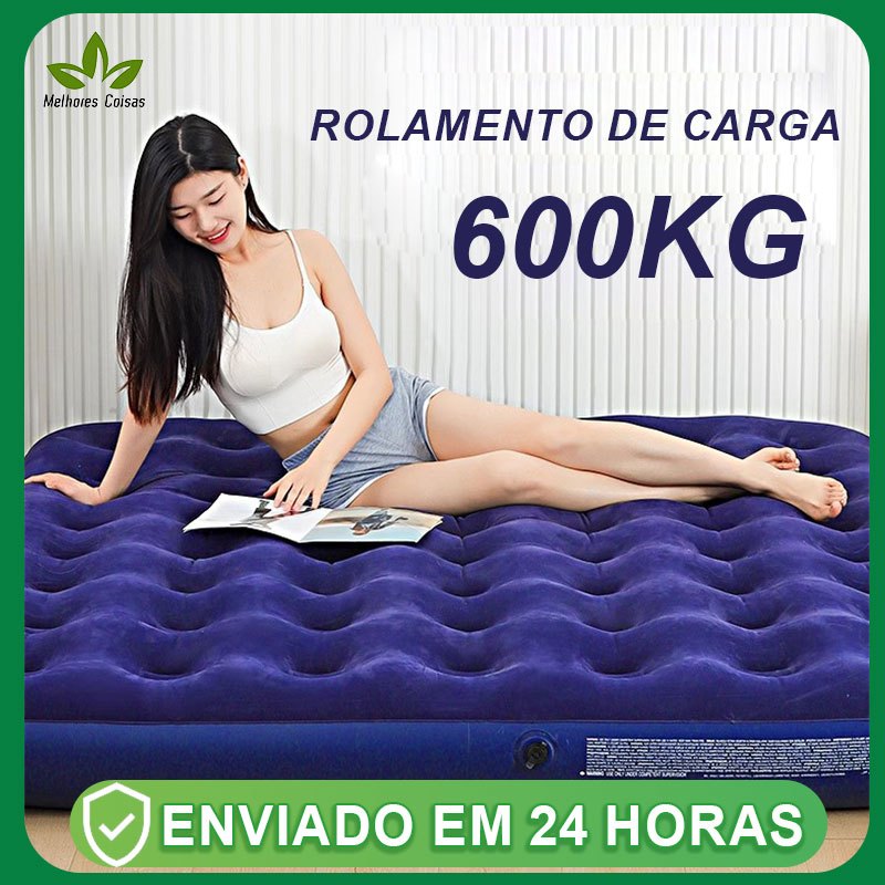 Multiuso kit Colchao Inflavel Casal ou Solteiro de Ar Suporta 600 Kilos + Bomba de Ar inflador