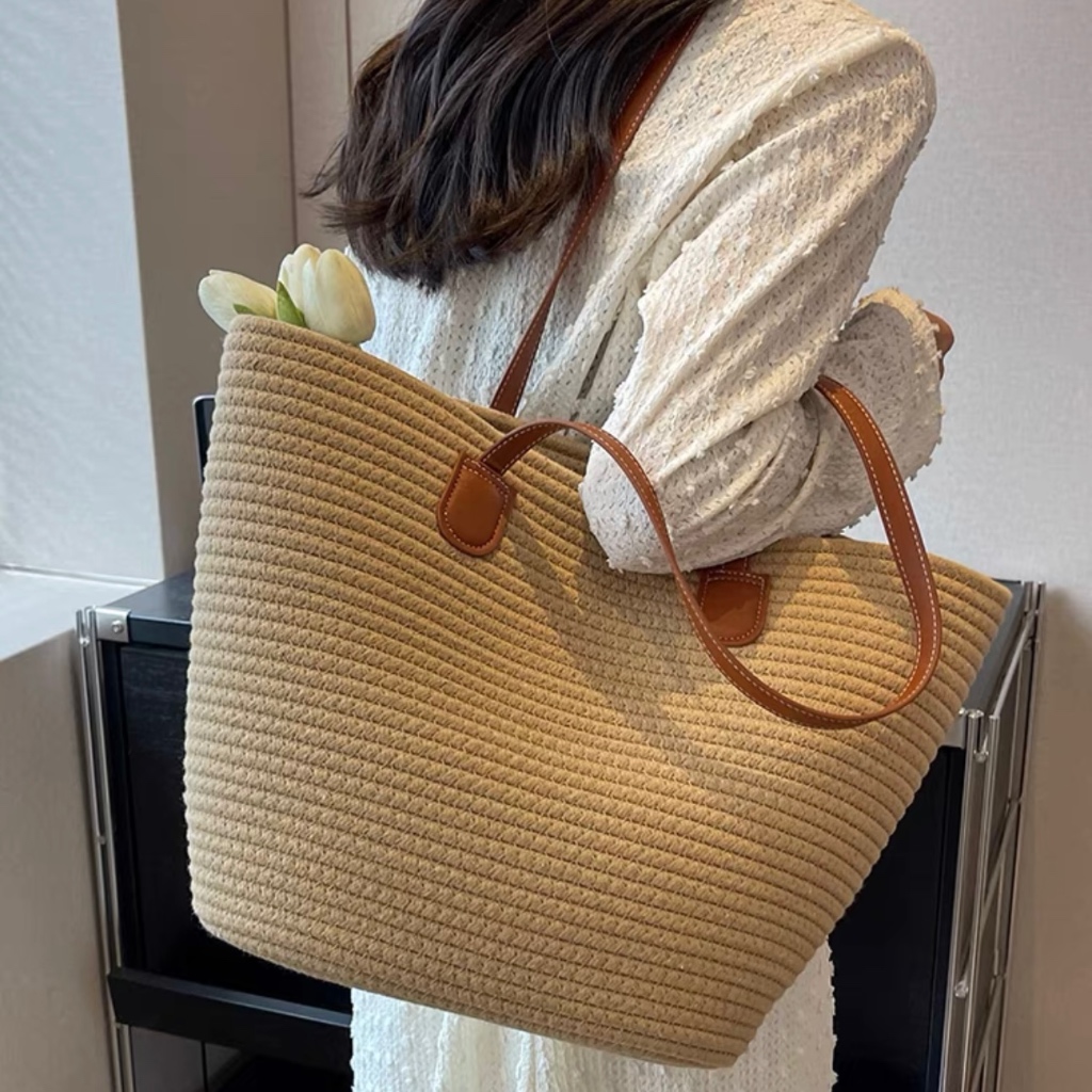 Bolsa de palha de grande capacidade para férias casuais praia portátil nova moda bolsa de ombro teci