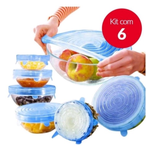 Kit Conjunto 6pçs Jogo Tampas De Silicone Ajustá