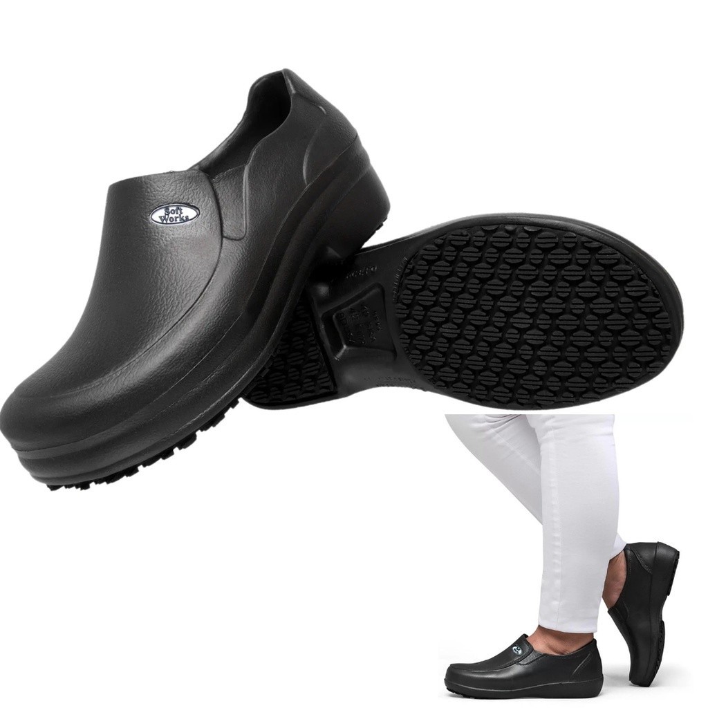 Sapato Eva Borracha Soft Works Preto BB65 para Clínicas Hospitais Cozinha Enfermagem Limpeza Hospita