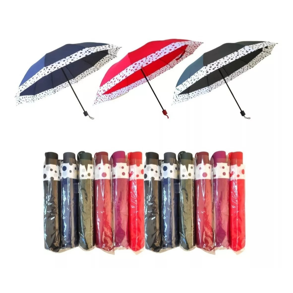 Sombrinha Grande Guarda Chuva Com 10 Varetas Bolinha Dobrável Manual Masculina Feminina