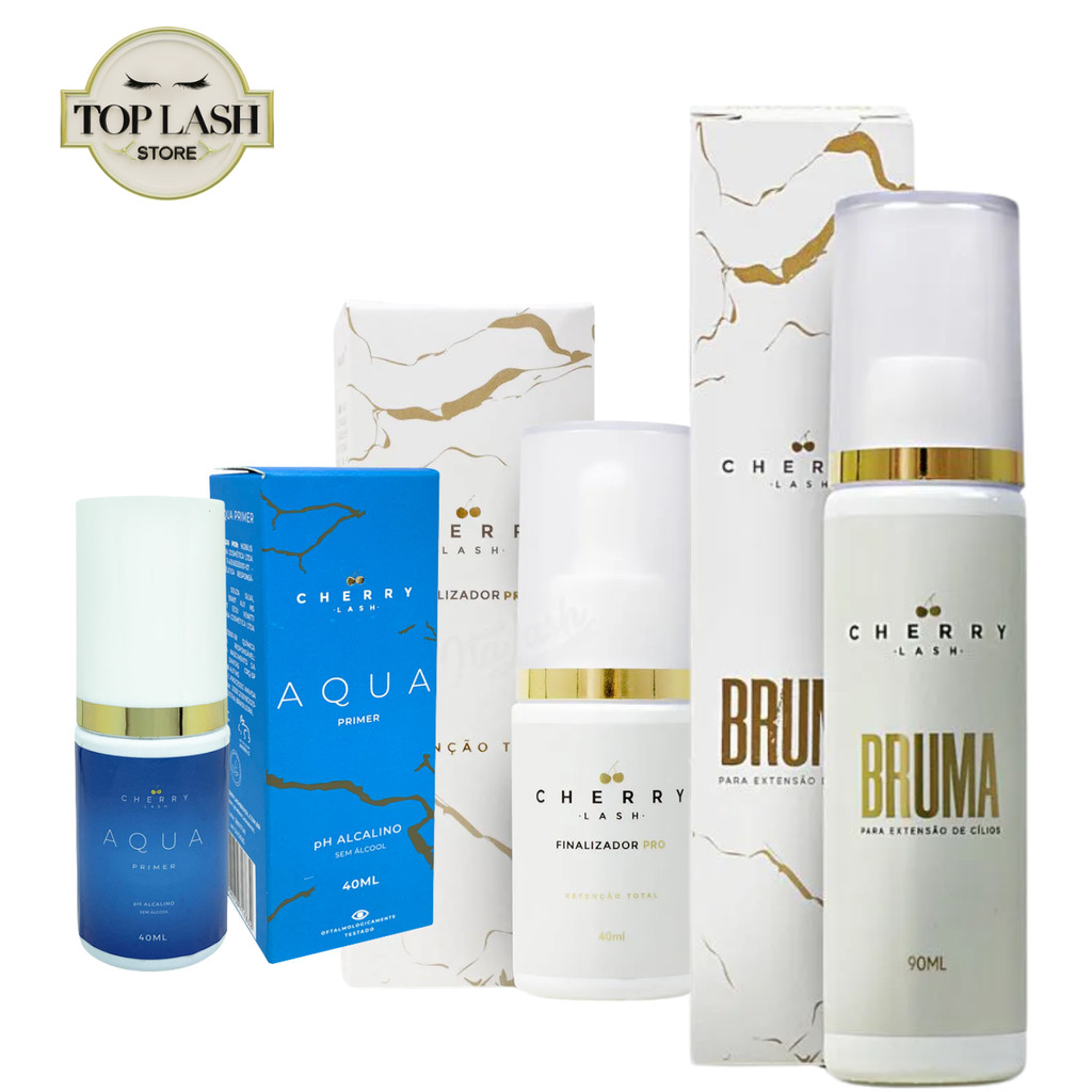 Kit Retenção Cherry Lash  Bruma + Aqua Primer + Finalizador | Extensão de Cílios Profissional