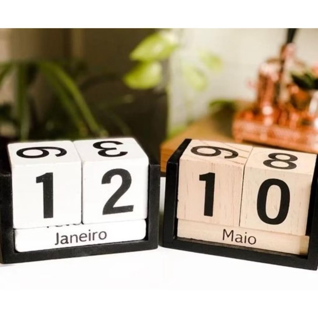 Calendário Permanente Cubo De Mesa Decoração Escritório Dia e Mês Madeira Quadradinhos Decorativo PR