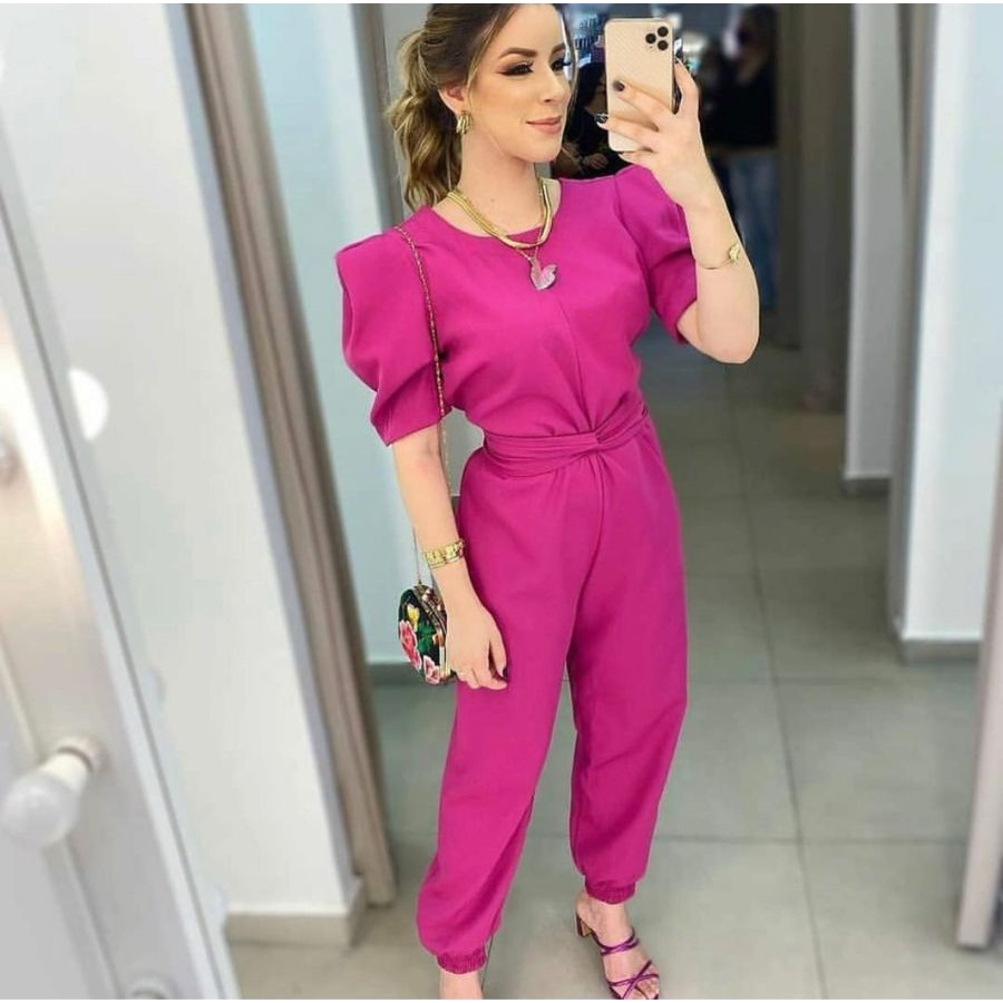 Macacão Feminino Longo  Manga Bufante Princesa Com Cinto PROMOÇÃO