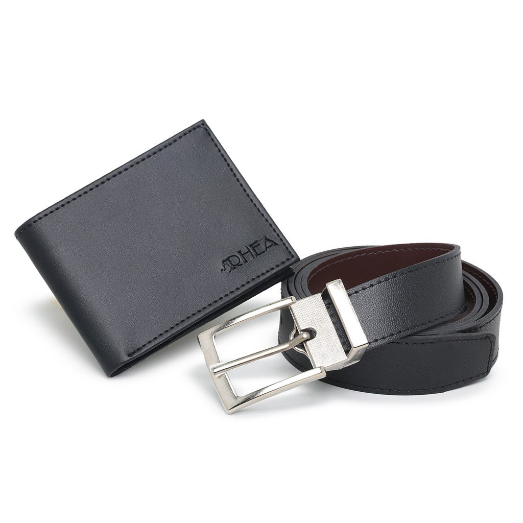 kit carteira e cinto masculino porta cartao duplaface correia