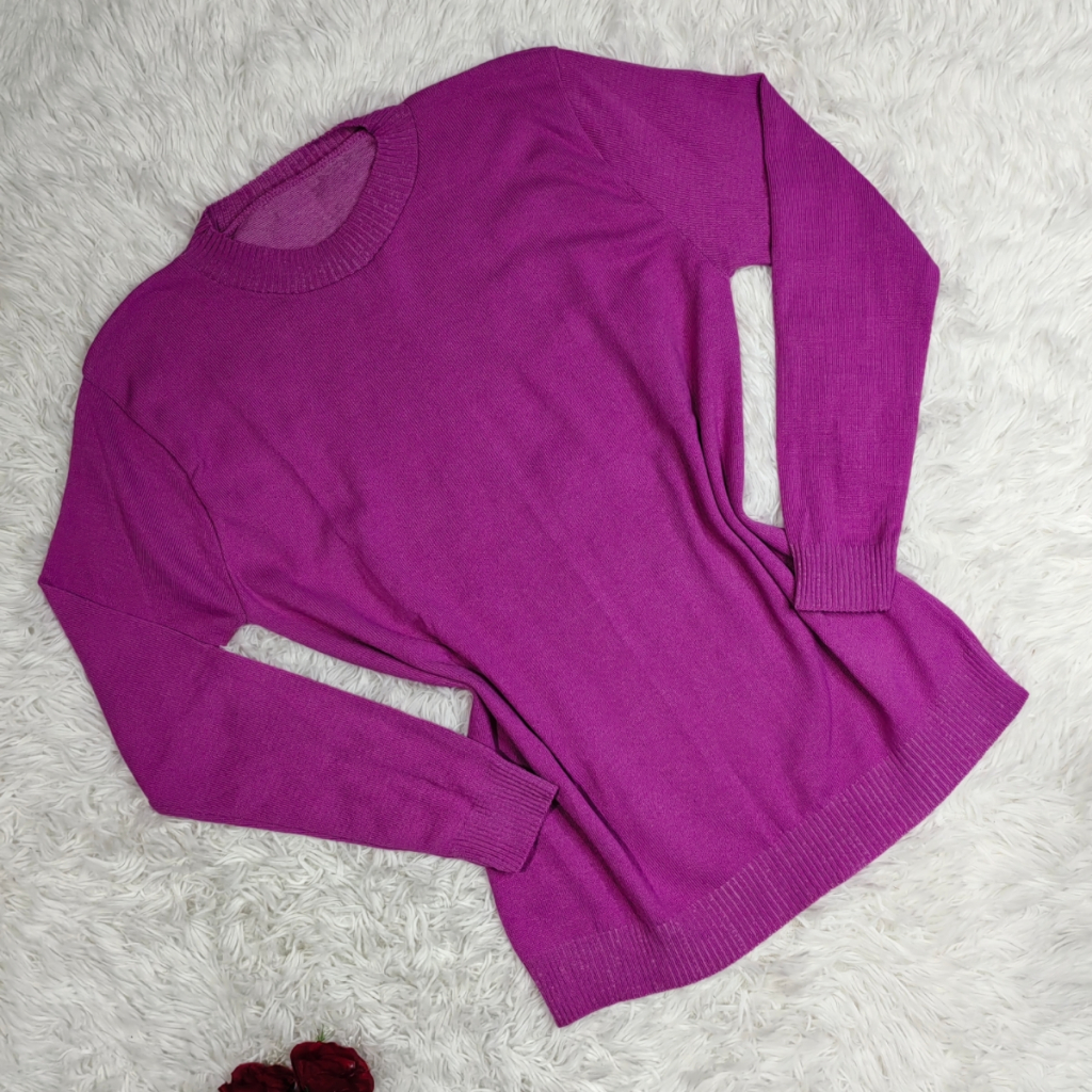 Blusa de tricot feminina de frio plus size liso básica manga comprido 0499