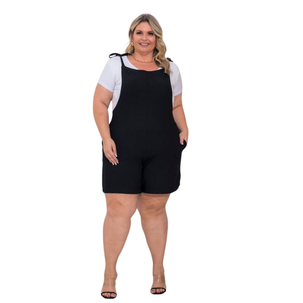 Max Modas Macaquinho Jardineira Feminino Salopet Plus Size Alça Ajustável de Malha