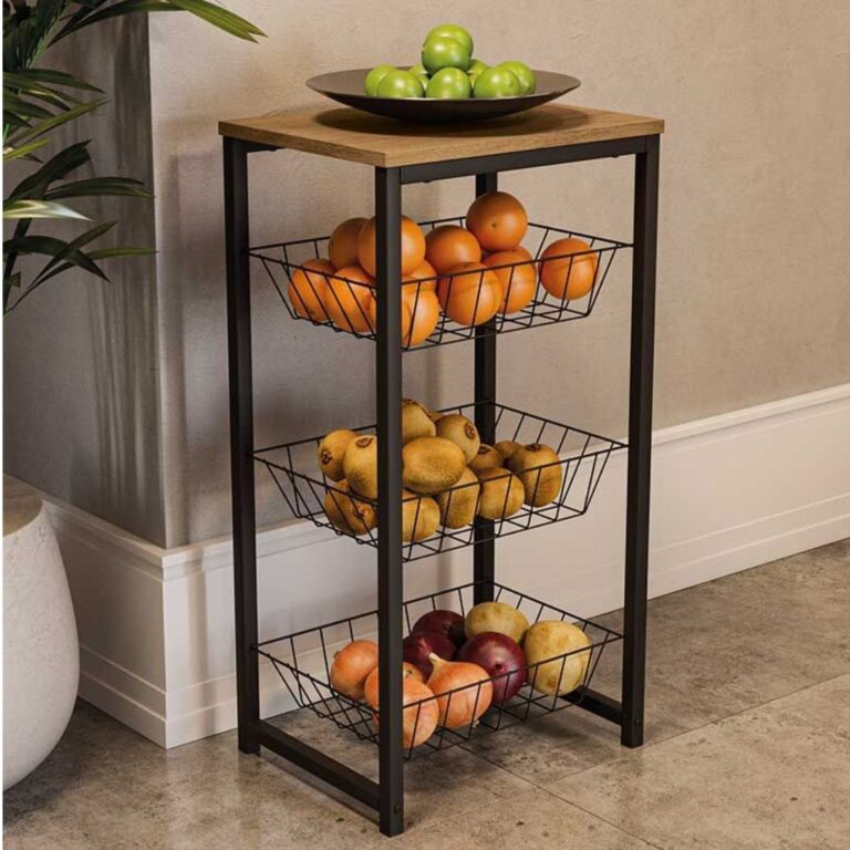 Fruteira De Chão Para Cozinha Preto Fosco Em Aço