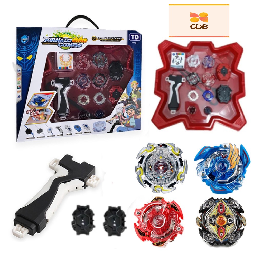 Kit Beyblade 4 In 2 + 2 Lançadores + Arena Grande Pião Brinquedo Divertido