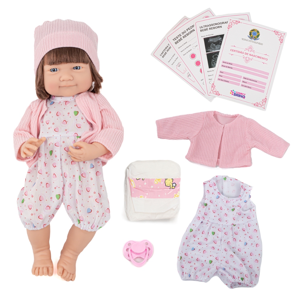 Boneca Bebê Reborn Realista Mc931 Cabelo Realista, Roupinha Fofa E Acessórios ConectBrinq Boneca Reb