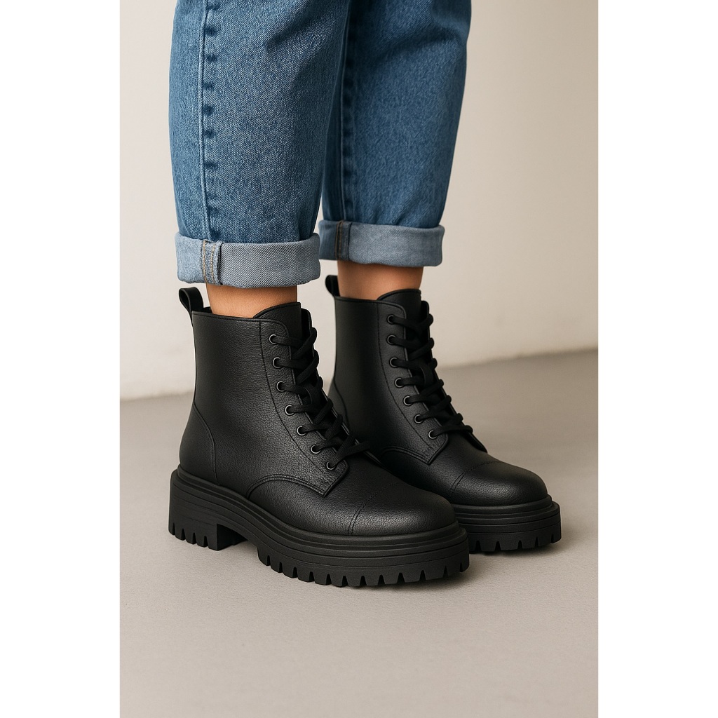 Bota Coturno Militar Tratorado Cano Curto Moda Feminina Blogueiras Macio Leve Confortavel Promoçao
