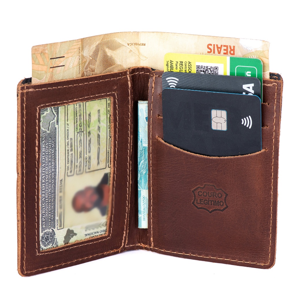 Carteira Masculina Porta Cartão De Couro Legitimo Pequena Slim cnh cedulas