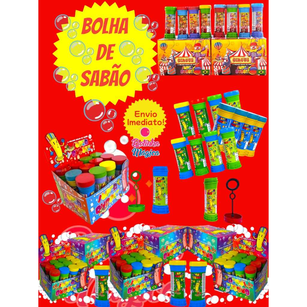 20 Bolha de Sabão Bolinha com Liquido P/ Personalizar Colorido Kit FestaAtacado Lembrancinha Prenda