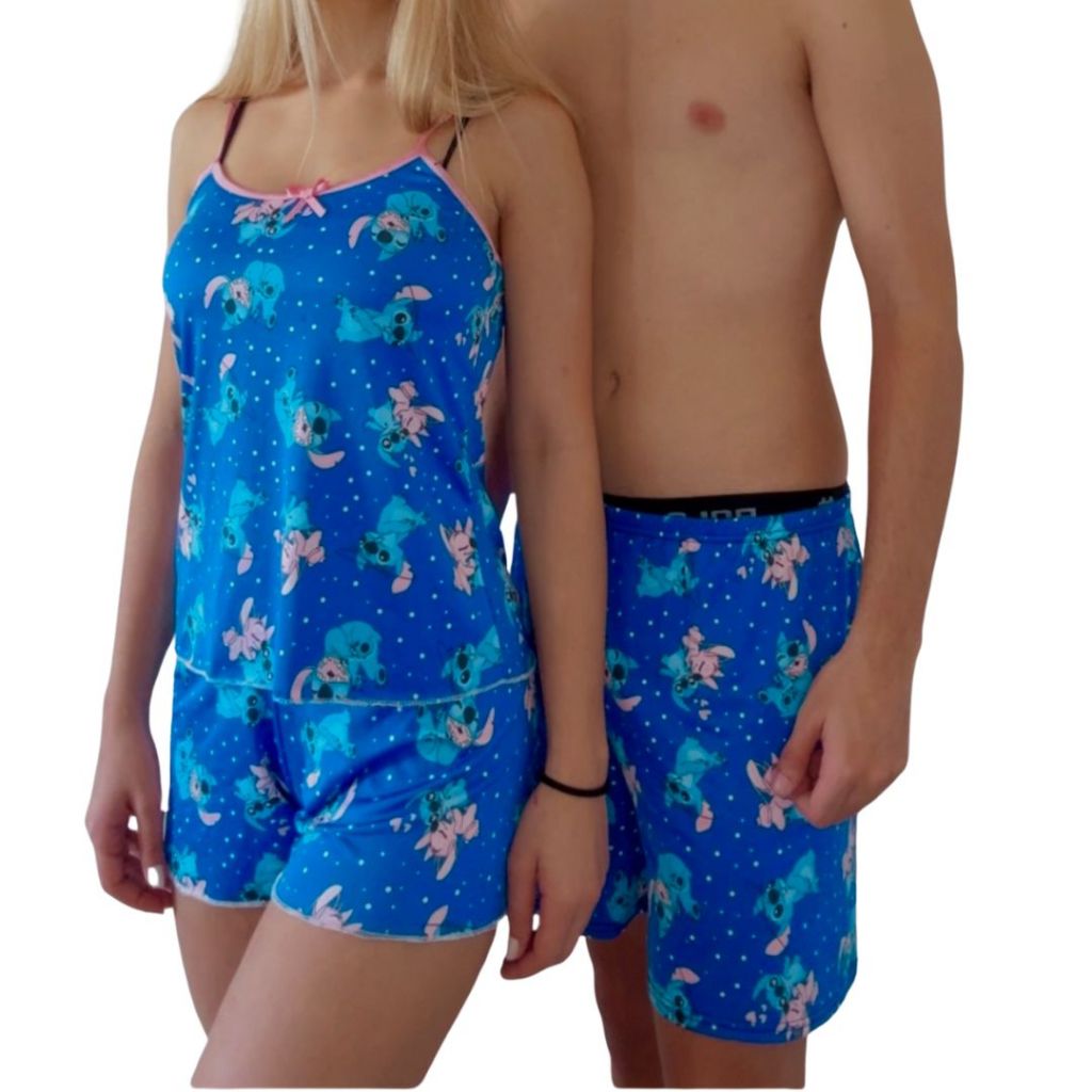Kit Pijama Casal Feminino e Masculino Samba Baby Doll Canção Namorados