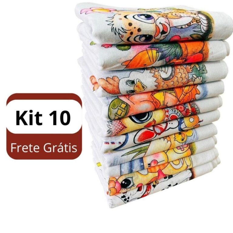 Pano De Prato Estampado Bainha Kit Com 10 Peças 1