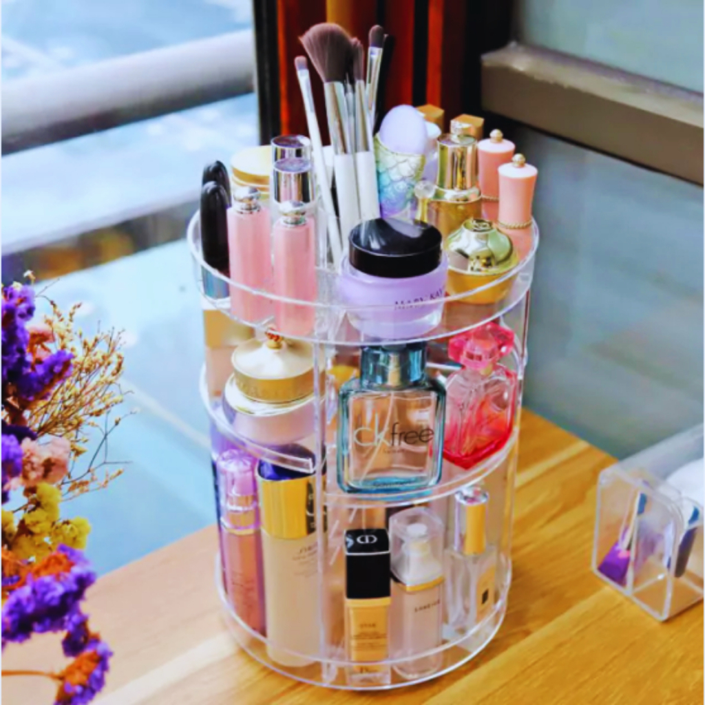Organizador de Maquiagem e Cosméticos Acrílico Giratório 360. Modelo Liso
