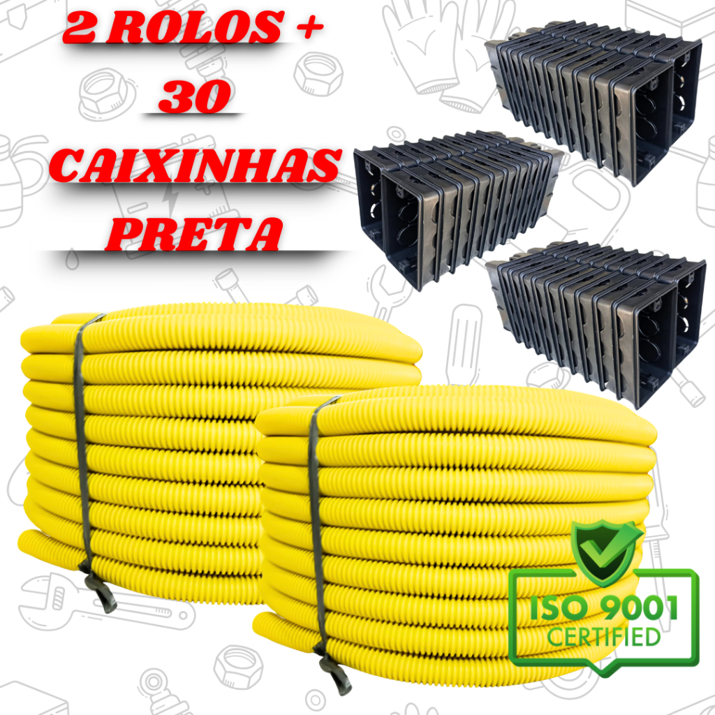 Kit canduite corrugado, conduite reforçado + caixinhas Preta