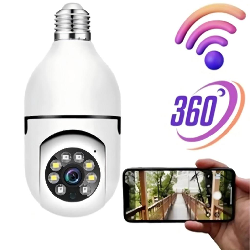 Câmera wifi ip sem fio giratória 360 com encaixe lampada bocal rosca ptz full HD visão noturna segur