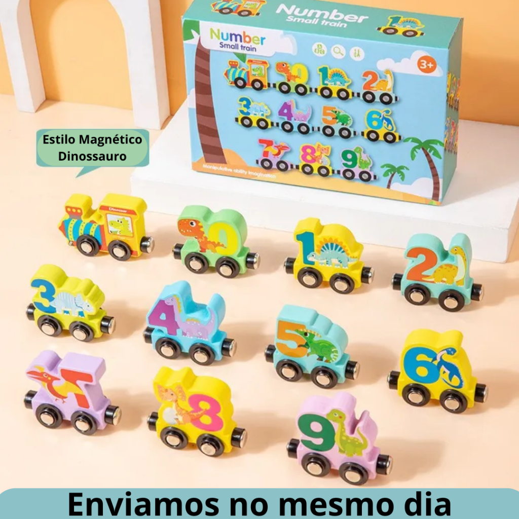Conjunto de Trem Magnético Infantil Com Números de Animais e Frutas em Madeira Brinquedos Para Crian